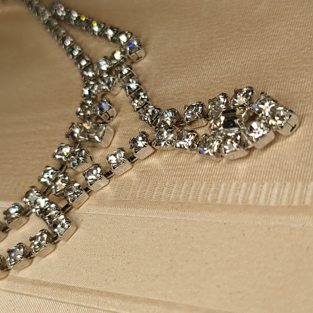 Vintage Rhinestone Statement Necklace Chocker Bib Style Elegant Formal Wedding - Picture 8 of 9